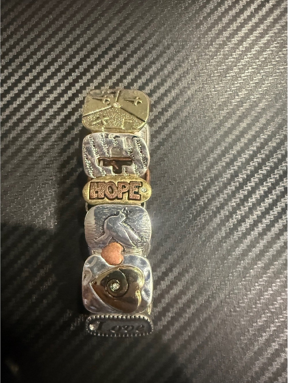 Faith Hope Love Inspirational Stretch Bracelet with Mixed Metal Tones and Symbol